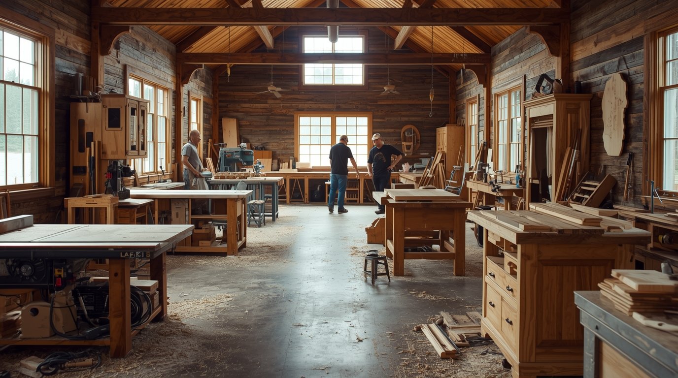 Interior of Glowstation woodworking workshop in Dagenham